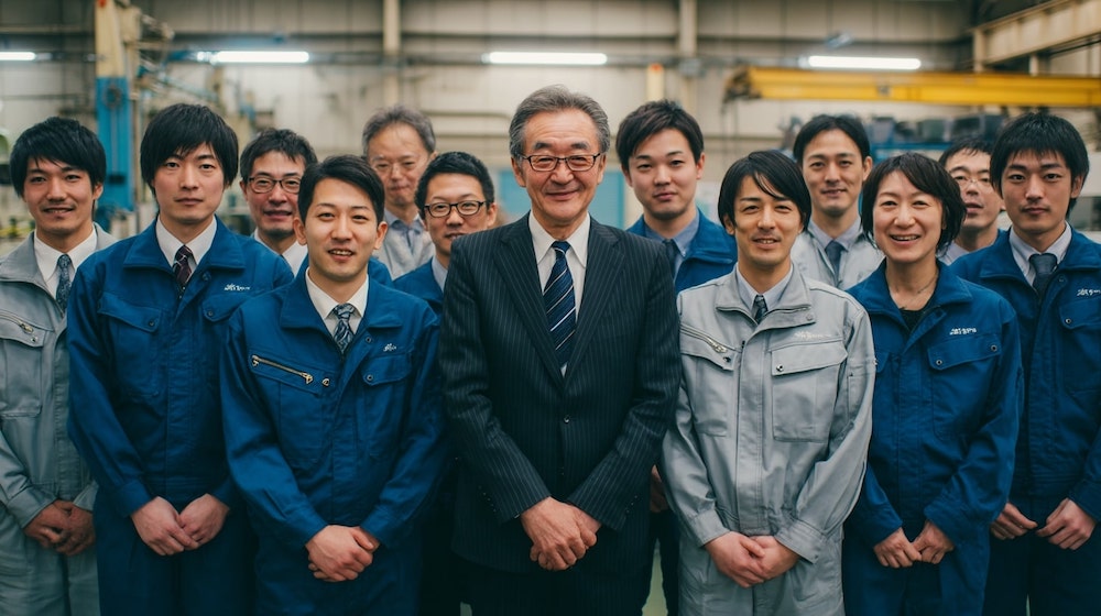 田中社長と従業員の皆さんとの集合写真