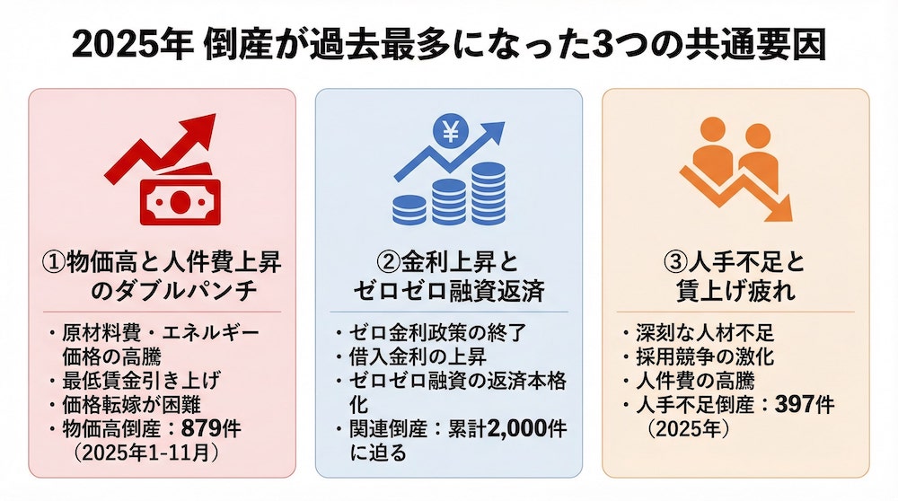 2025年倒産が過去最多になった3つの共通要因