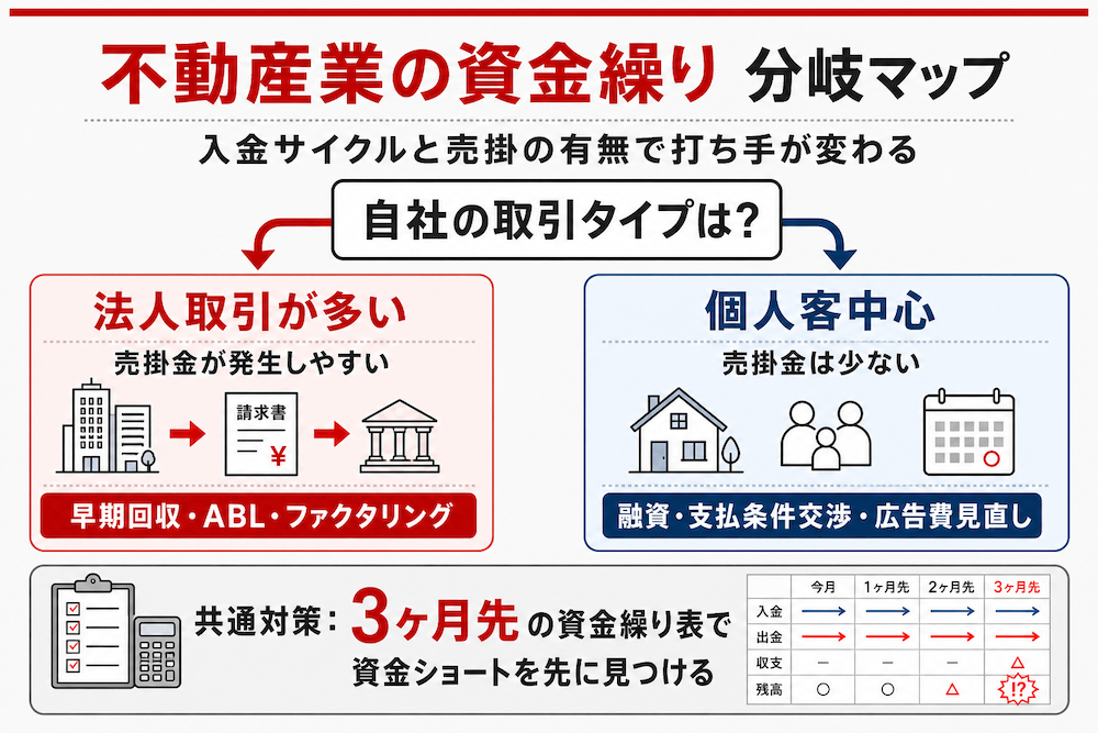 不動産業の資金繰り 分岐マップ