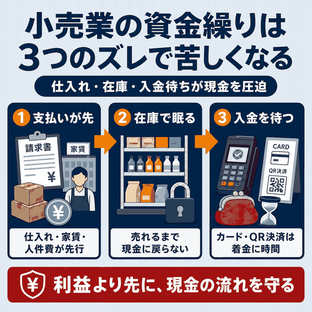 小売業の資金繰りは3つのズレで苦しくなる
