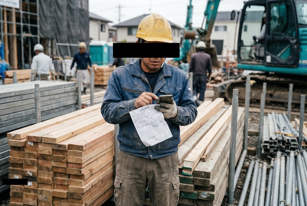 注文書を手に現場で資金繰りを考える社長。