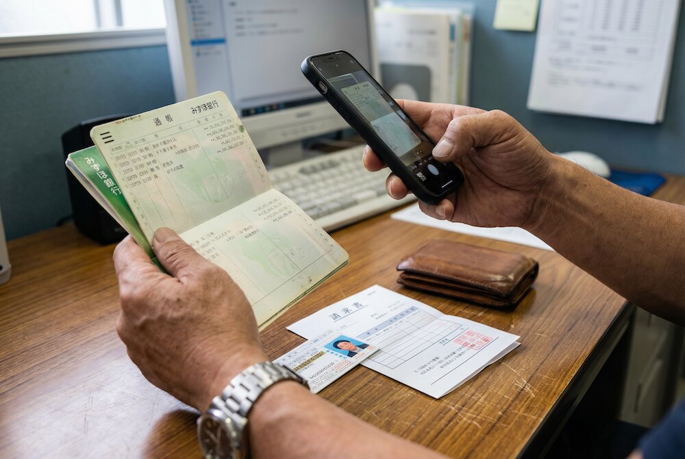 通帳とスマホの写真