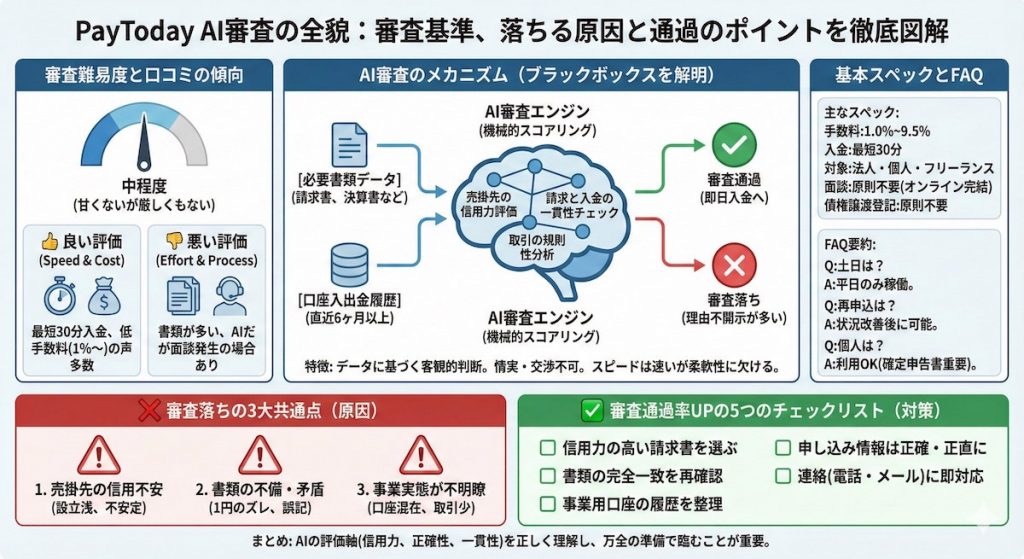 PayToday AI審査の全貌:審査基準、落ちる原因と通過のポイント図解