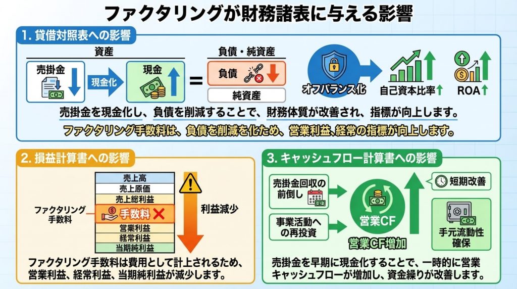 ファクタリングが財務諸表に与える影響の図解