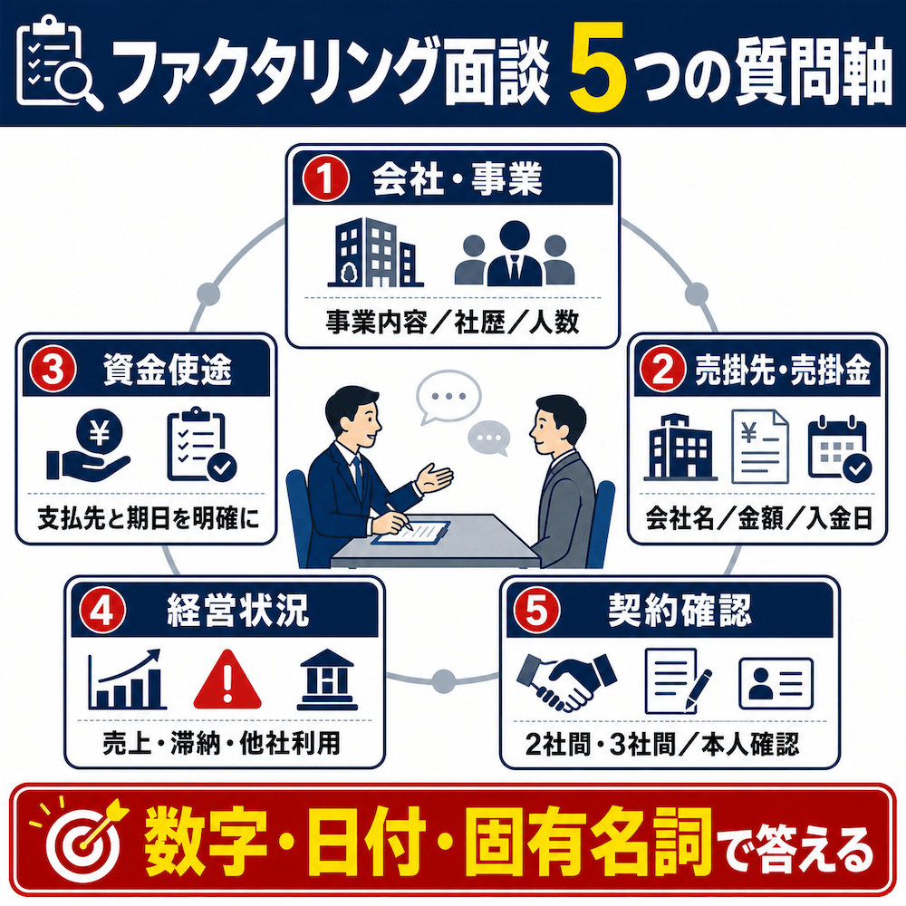 ファクタリング面談5つの質問軸